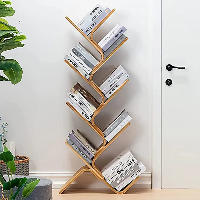 Bibliothèque d'arbre incurvée debout au sol moderne en bambou courbé
