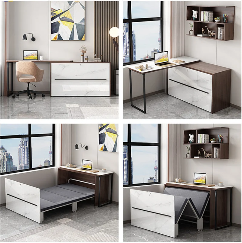Bureau d'ordinateur d'angle rotatif avec lit pliant
