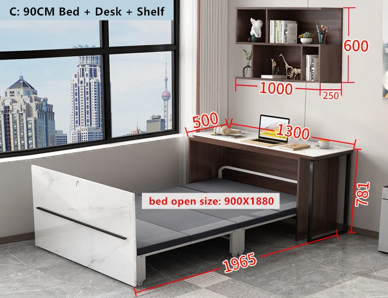 Bureau d'ordinateur d'angle rotatif avec lit pliant