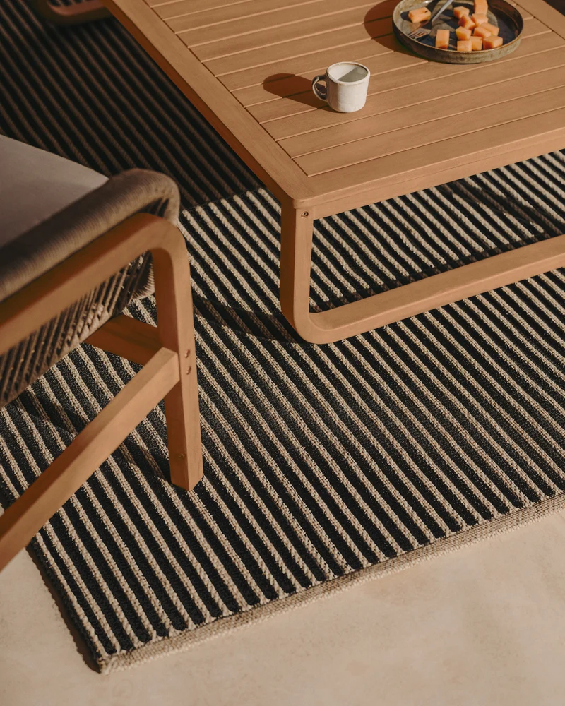 Satanca Beige and Black Striped Rug, 160 x 230 cm