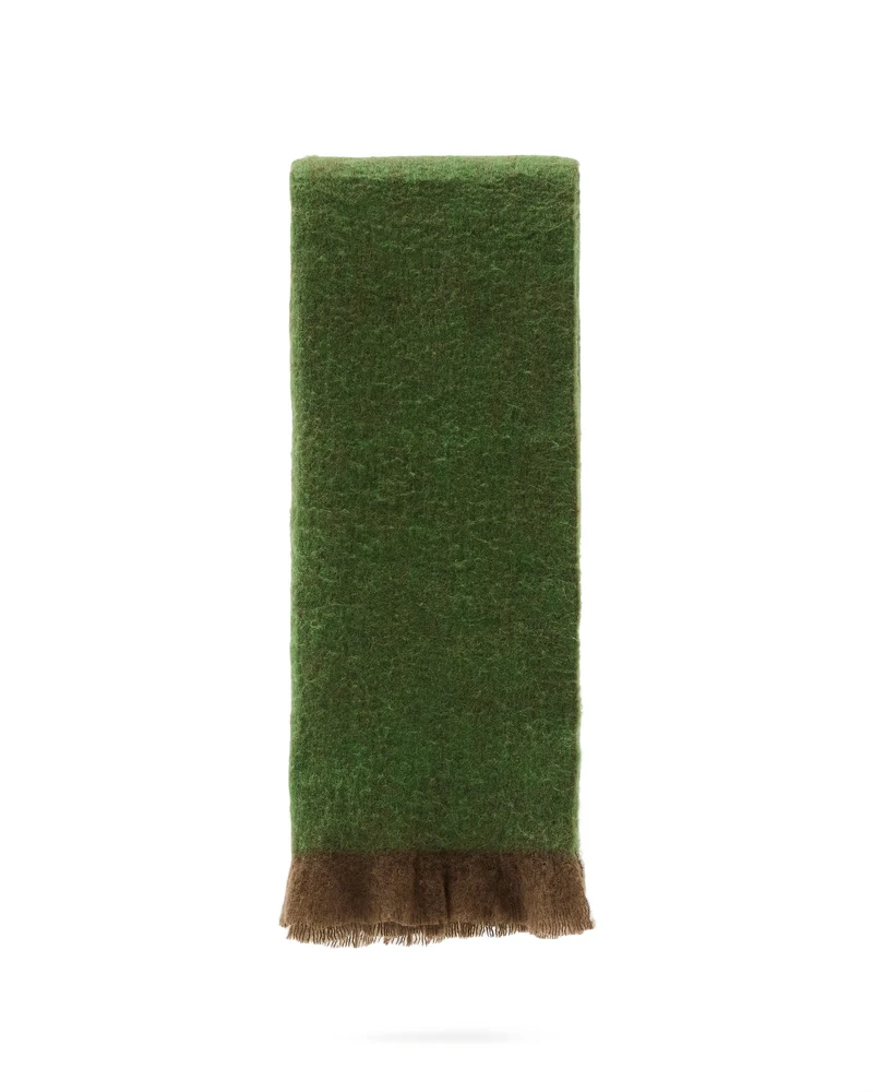 Odelna wool and acrylic throw with ruffles in green 130 x 170 cm