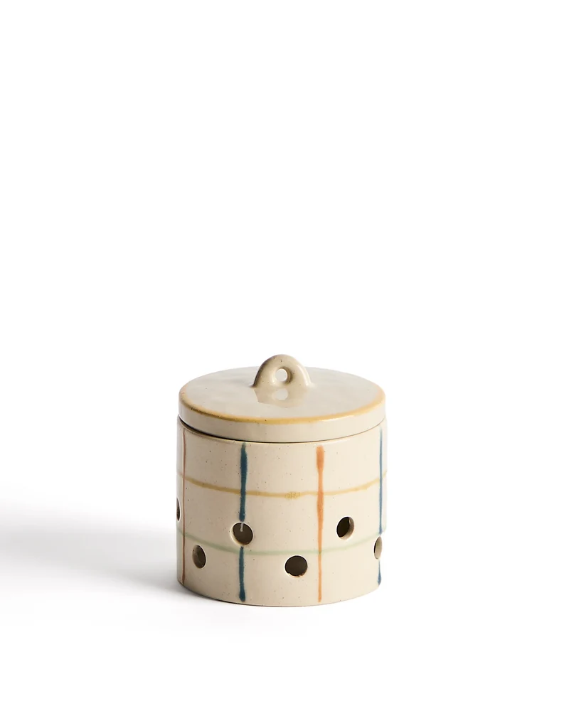 Belor ceramic garlic pot with multicoloured lines 9.8 cm