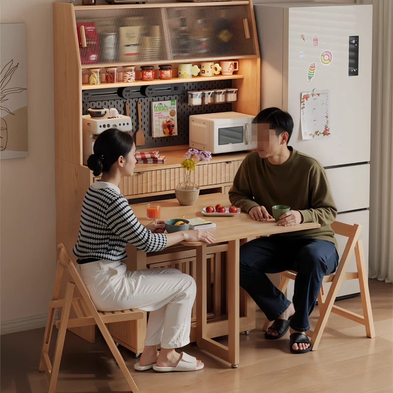 Hutch de cuisine avec table à manger à double abattant et 4 chaises pliantes