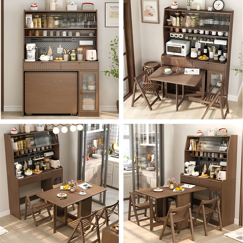 Hutch de cuisine avec table à manger à double abattant et 4 chaises pliantes