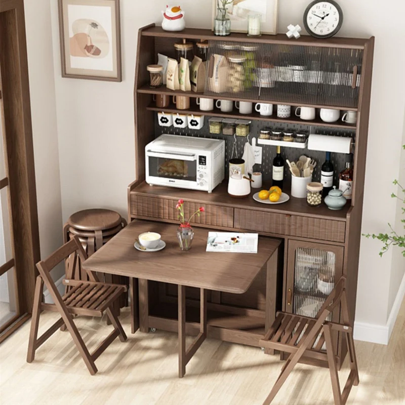 Hutch de cuisine avec table à manger à double abattant et 4 chaises pliantes