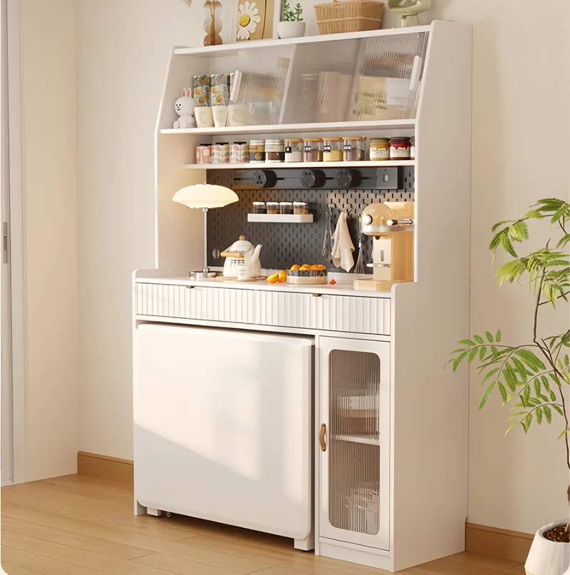 Hutch de cuisine avec table à manger à double abattant et 4 chaises pliantes