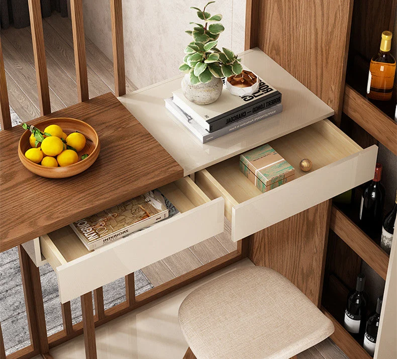 Table de bar rétractable nordique avec armoire à vin