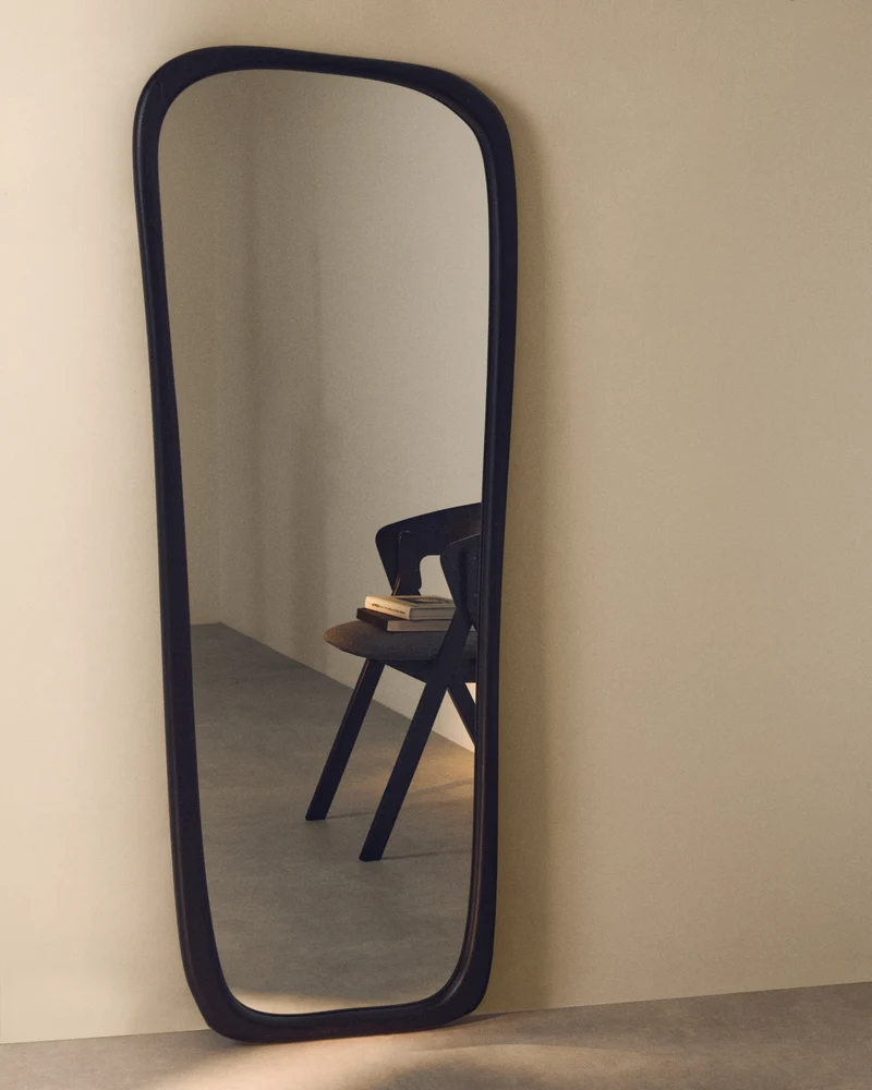 Alura black teak wood mirror 158 x 61cm FSC 100%