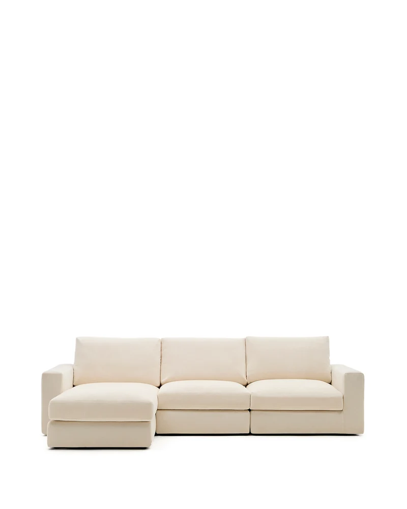 Alea ecru chenille 4-seater modular sofa with left chaise longue and removable cover 310cm