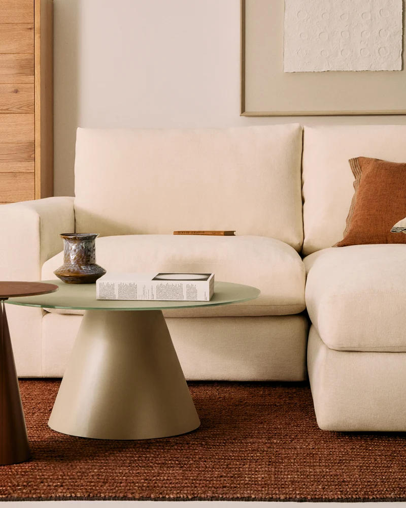 Alea ecru chenille 3-seater modular sofa with right chaise longue and removable cover 220cm
