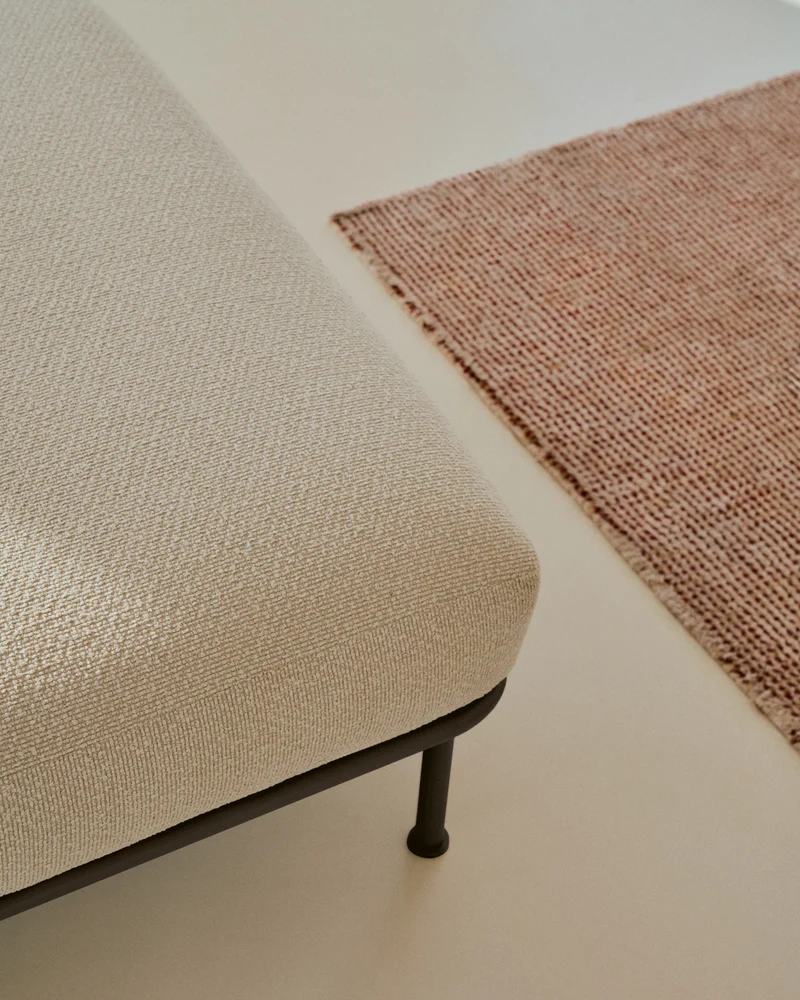 Aurum ecru chenille footrest with matte grey metal base 85 x 85cm FSC Mix Credit