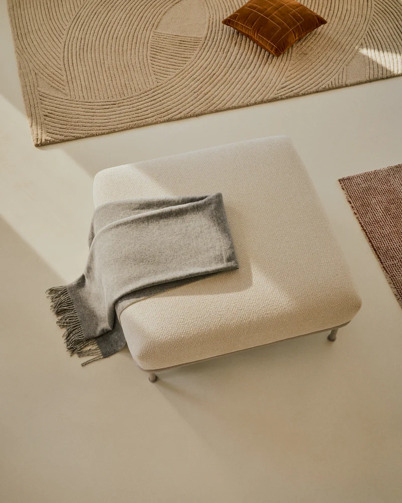 Aurum ecru chenille footrest with matte beige metal base 85 x 85cm FSC Mix Credit