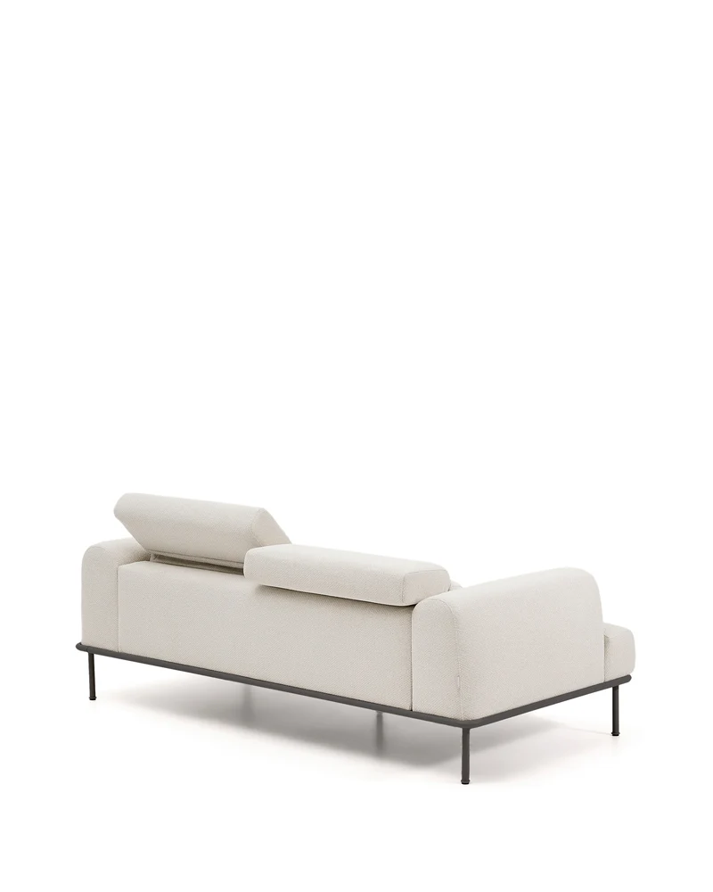 Aurum 3-seater sofa in ecru chenille with reclining headrest and matte grey metal base 234cm FSC Mix Credit