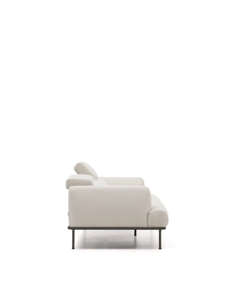 Aurum 3-seater sofa in ecru chenille with reclining headrest and matte grey metal base 234cm FSC Mix Credit