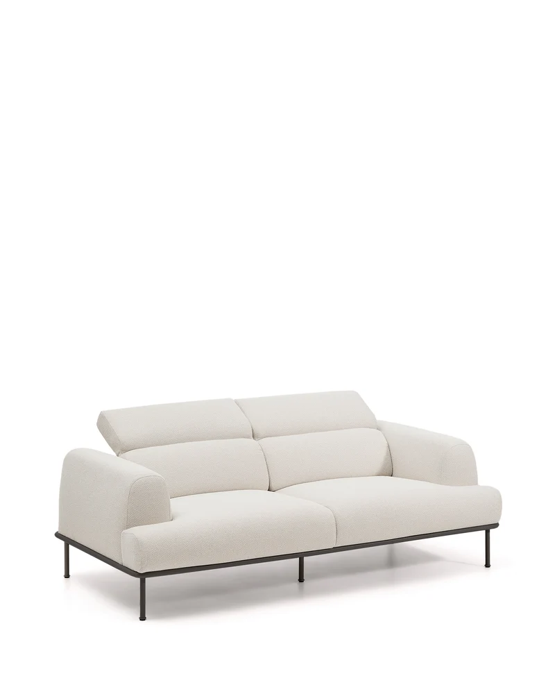 Aurum 3-seater sofa in ecru chenille with reclining headrest and matte grey metal base 234cm FSC Mix Credit