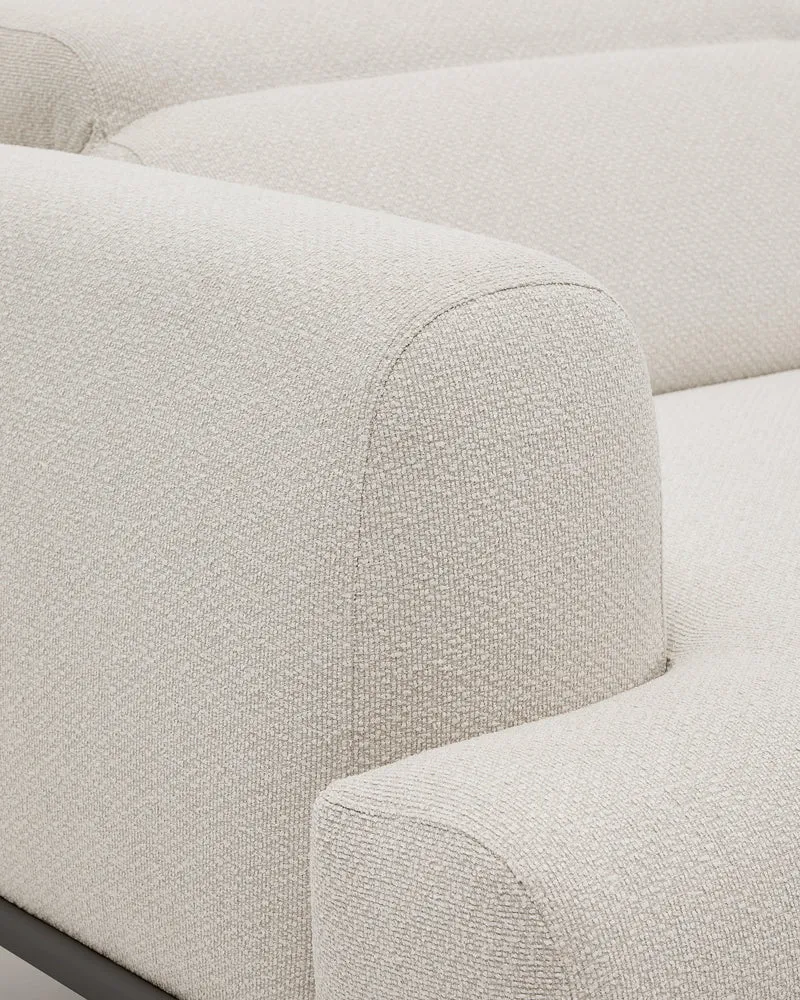 Aurum 3-seater sofa in ecru chenille with reclining headrest and matte grey metal base 234cm FSC Mix Credit