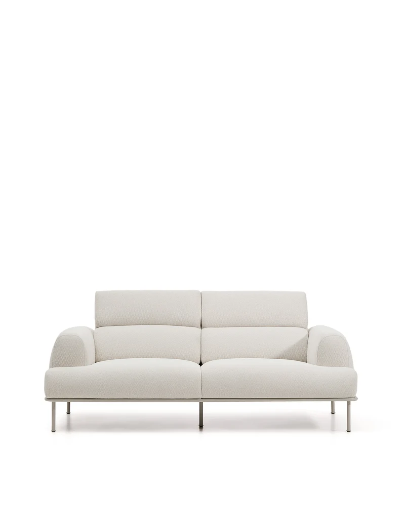 Aurum 3-seater sofa in ecru chenille with reclining headrest and matte beige metal base 234cm FSC Mix Credit