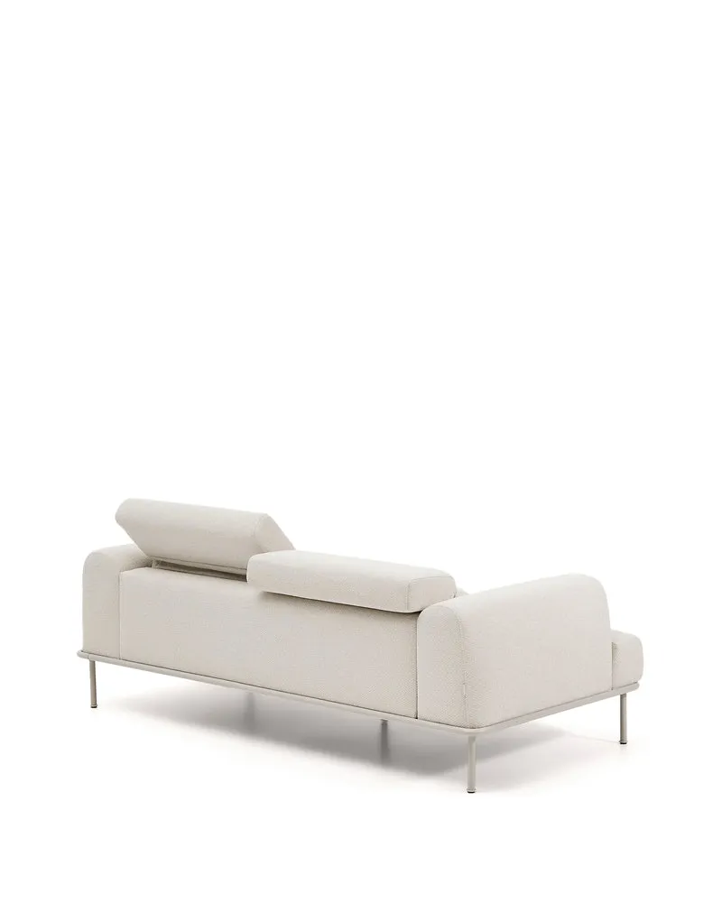 Aurum 3-seater sofa in ecru chenille with reclining headrest and matte beige metal base 234cm FSC Mix Credit