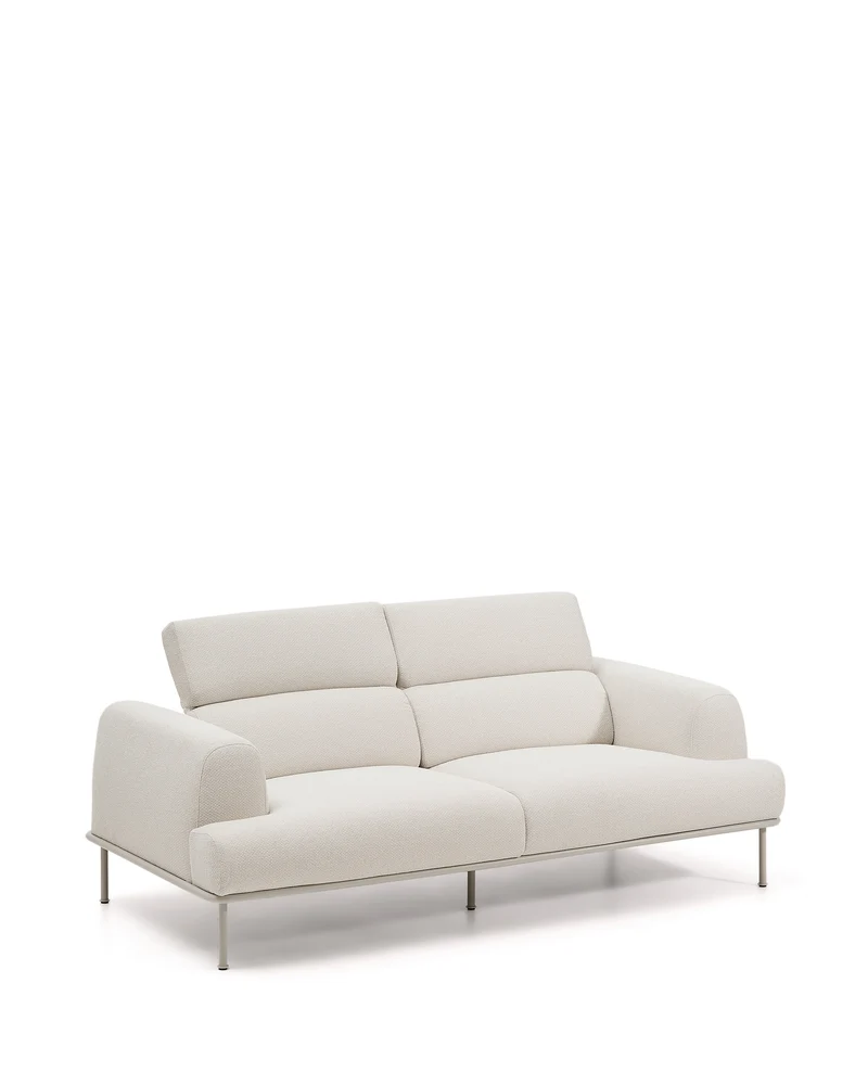 Aurum 3-seater sofa in ecru chenille with reclining headrest and matte beige metal base 234cm FSC Mix Credit