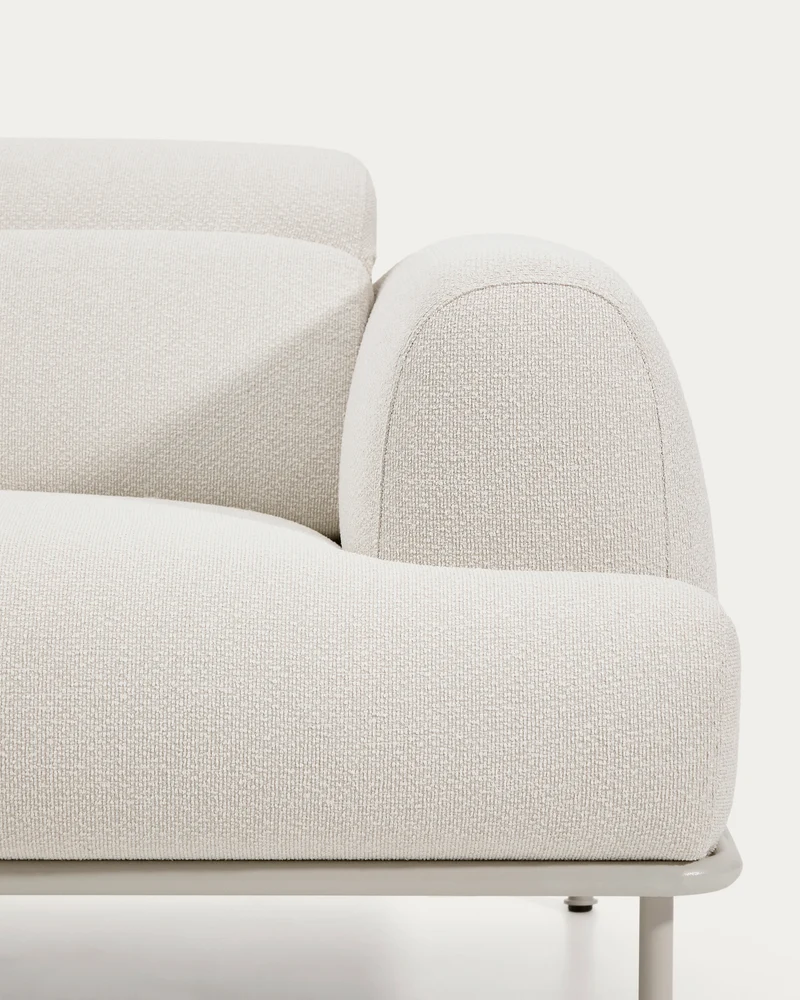 Aurum 3-seater sofa in ecru chenille with reclining headrest and matte beige metal base 234cm FSC Mix Credit