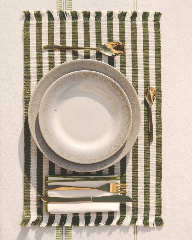 Daltan set of 2 green striped placemats 35 x 50cm