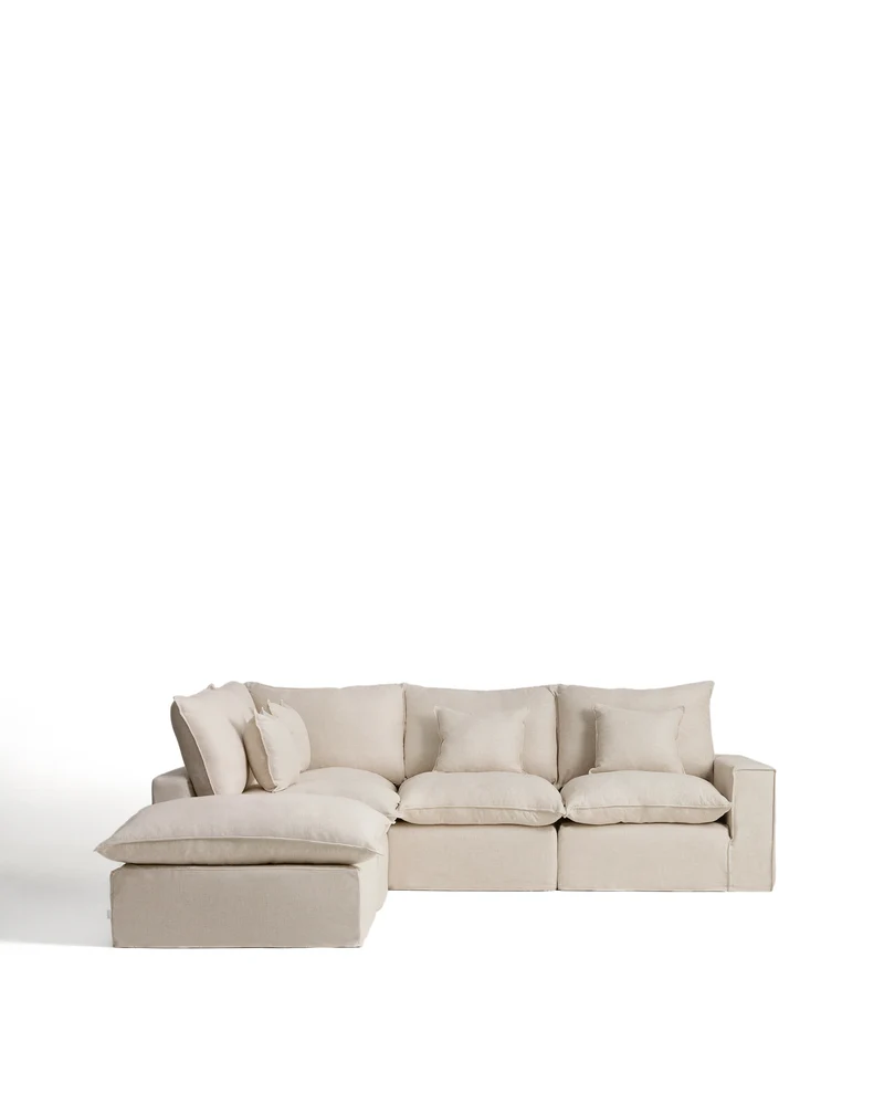 Anarela beige linen and viscose 4-seater modular corner sofa with removable cover 287 x 307 cm FSC Mix Credit