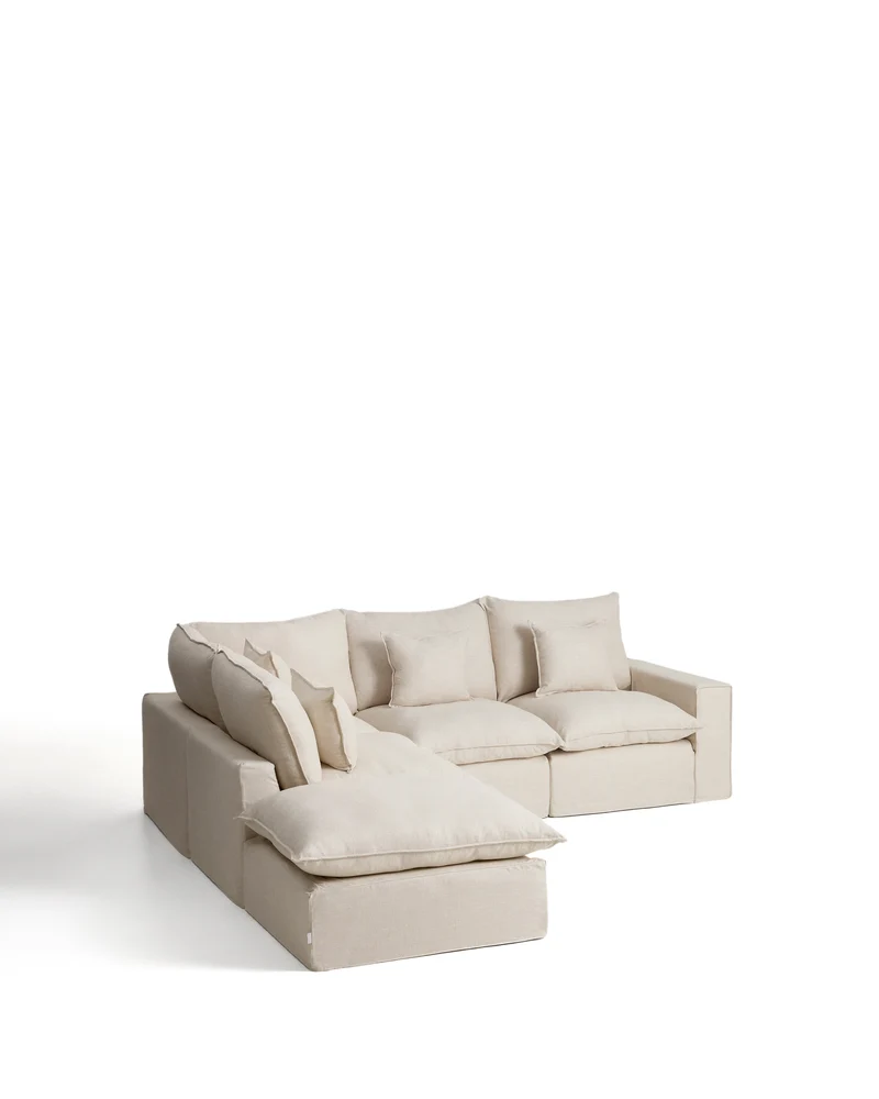 Anarela beige linen and viscose 4-seater modular corner sofa with removable cover 287 x 307 cm FSC Mix Credit