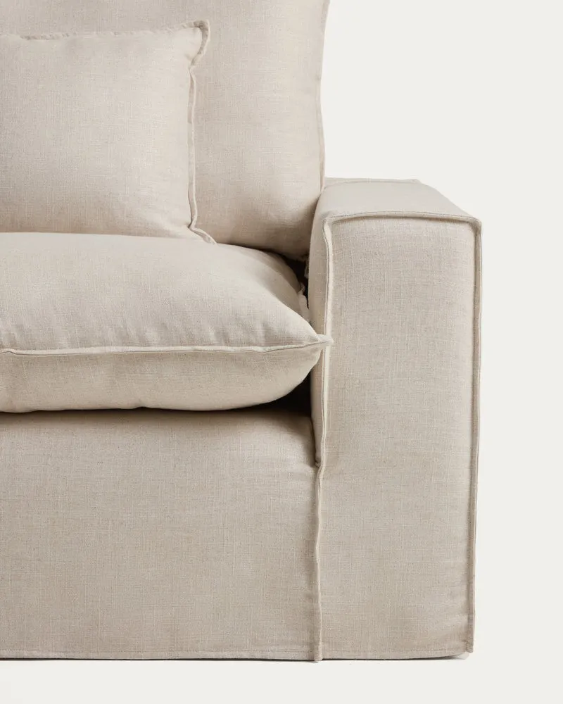 Anarela beige linen and viscose 4-seater modular corner sofa with removable cover 287 x 307 cm FSC Mix Credit
