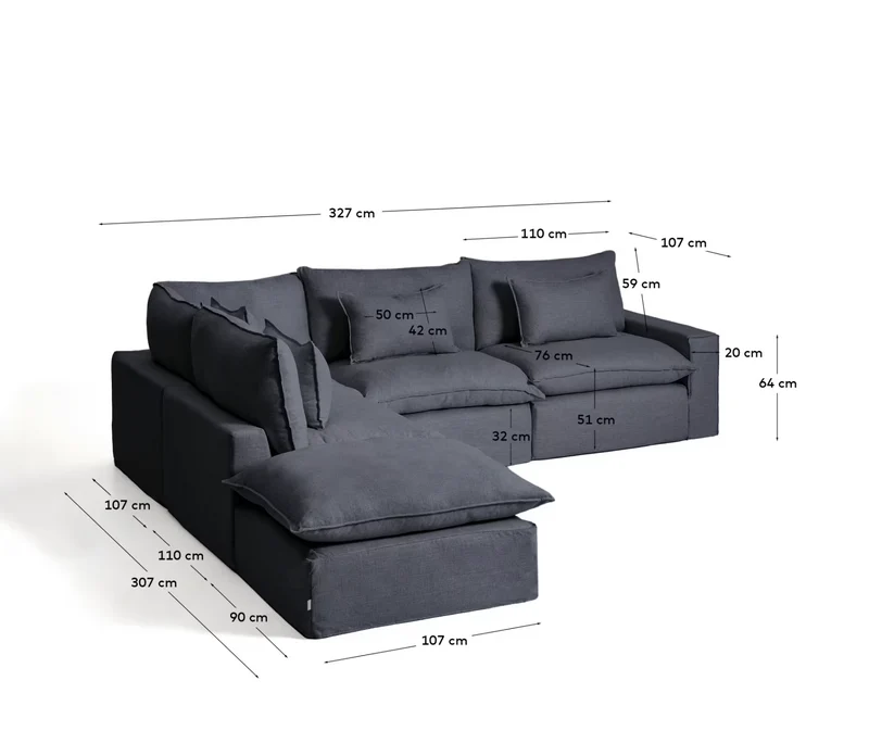 Anarela taupe linen 6-seater modular corner sofa with removable cover 307 x 347 cm FSC Mix Credit