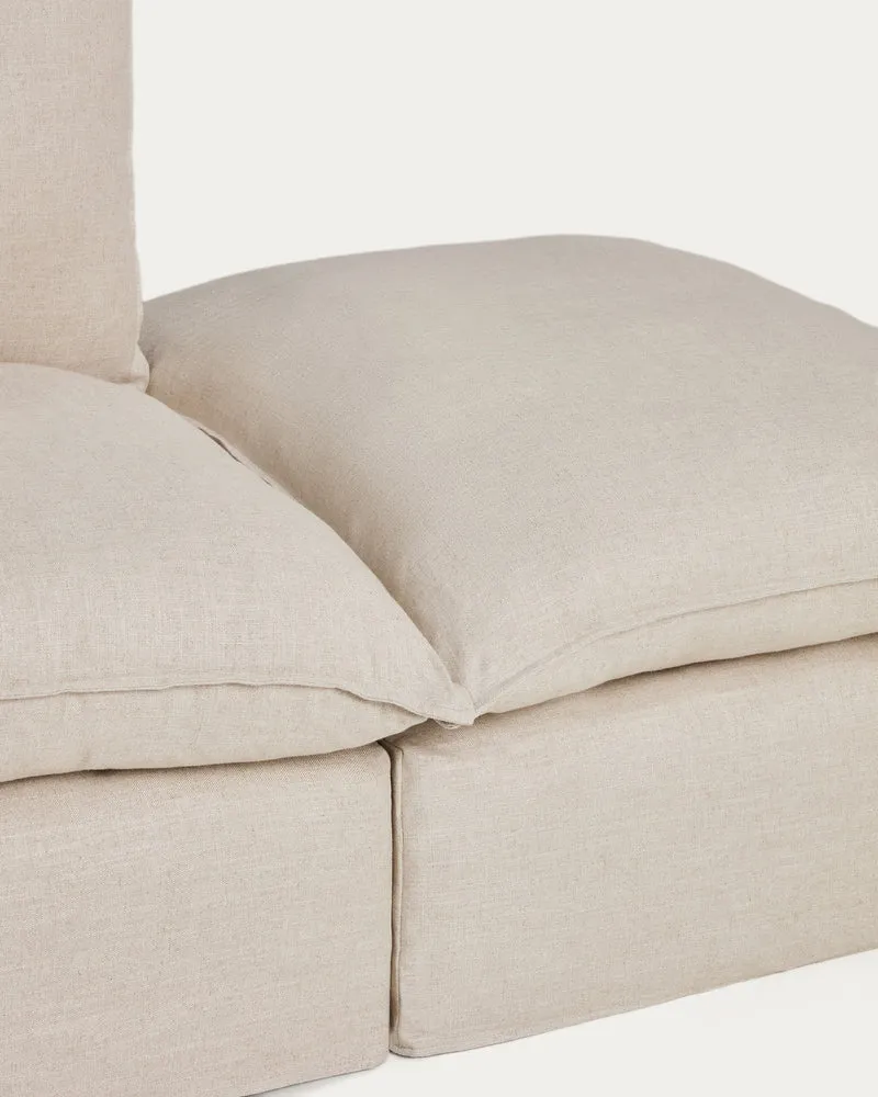 Anarela beige linen and viscose 6-seater modular corner sofa with removable cover 307 x 347 cm FSC Mix Credit