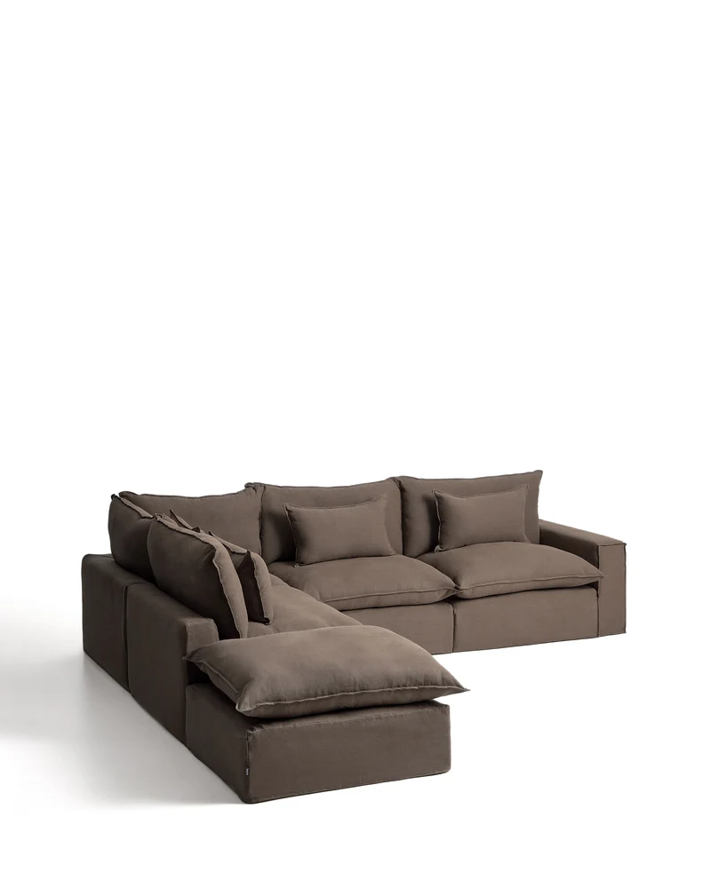 Anarela taupe linen 6-seater modular corner sofa with removable cover 307 x 347 cm FSC Mix Credit