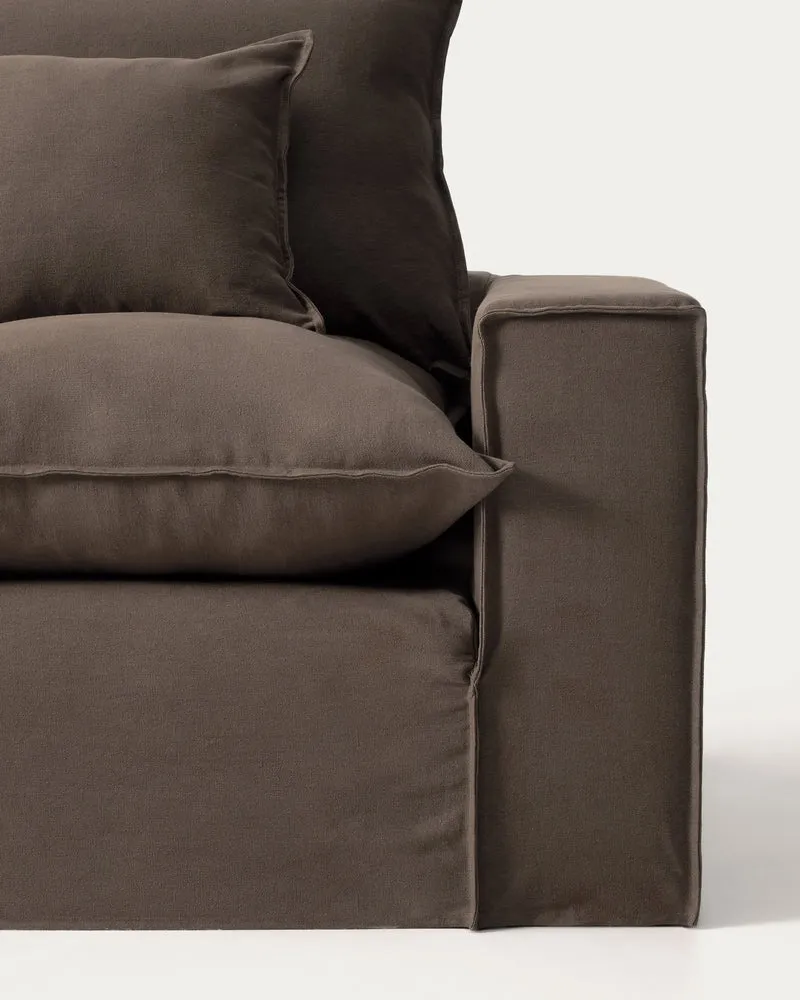 Anarela taupe linen 6-seater modular corner sofa with removable cover 307 x 347 cm FSC Mix Credit