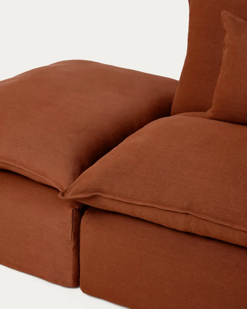 Anarela terracotta linen 6-seater modular corner sofa with removable cover 307 x 347 cm FSC Mix Credit