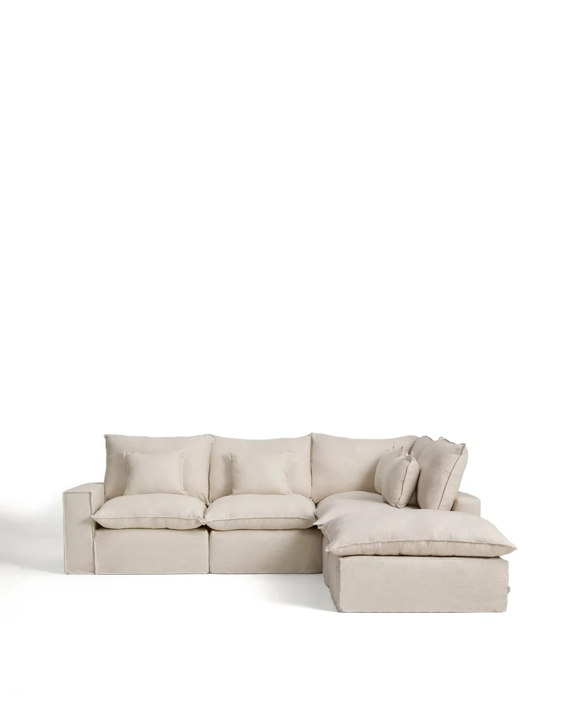 Anarela beige linen and viscose 4-seater modular corner sofa with removable cover 307 x 287 cm FSC Mix Credit
