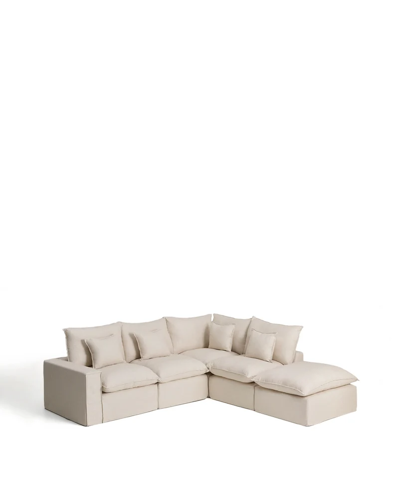 Anarela beige linen and viscose 4-seater modular corner sofa with removable cover 307 x 287 cm FSC Mix Credit