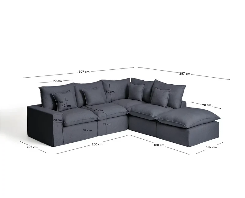 Anarela taupe linen 4-seater modular corner sofa with removable cover 307 x 287 cm FSC Mix Credit