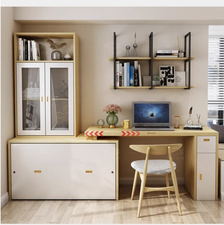 Lit armoire escamotable avec bureau multifonction