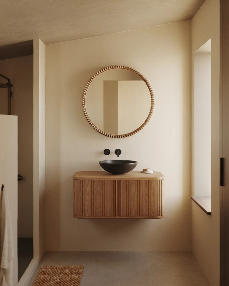 Polke Teak Wood Mirror Ø 80 cm