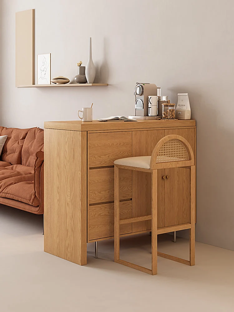 Table de bar en L avec buffet de rangement des deux côtés