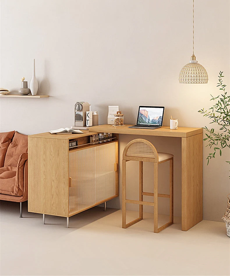Table de bar en L avec buffet de rangement des deux côtés