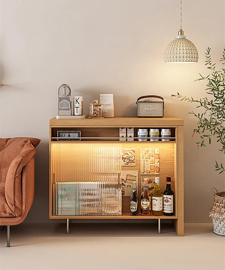 Table de bar en L avec buffet de rangement des deux côtés