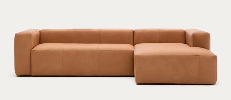 Blok 3-seater with Chaise Longue - Brown Leather