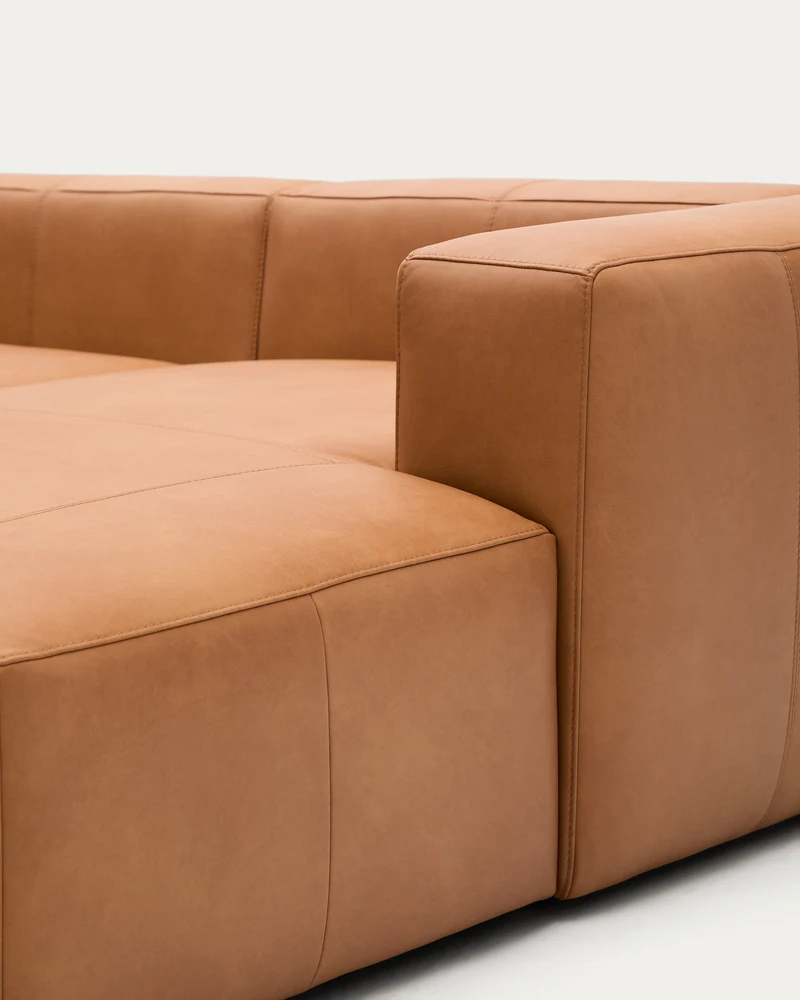 Blok 3-seater with Chaise Longue - Brown Leather