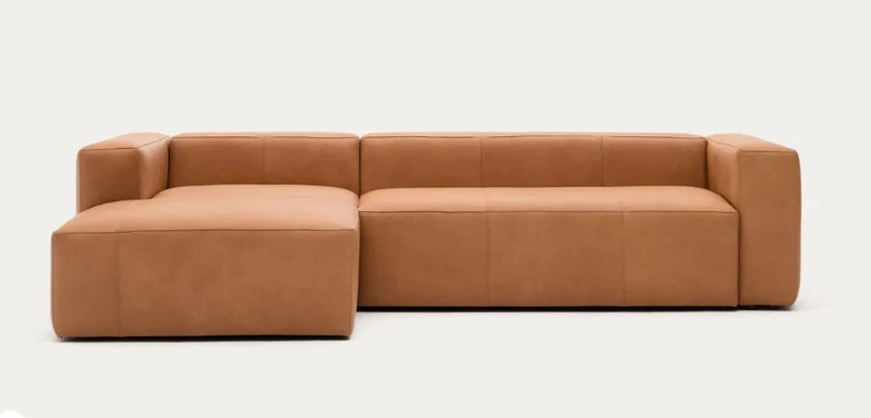Blok 4-Seater with Chaise Longue - Brown Leather