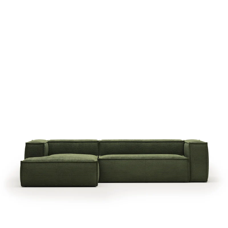 Blok 3-seater with Chaise Longue - Green Corduroy