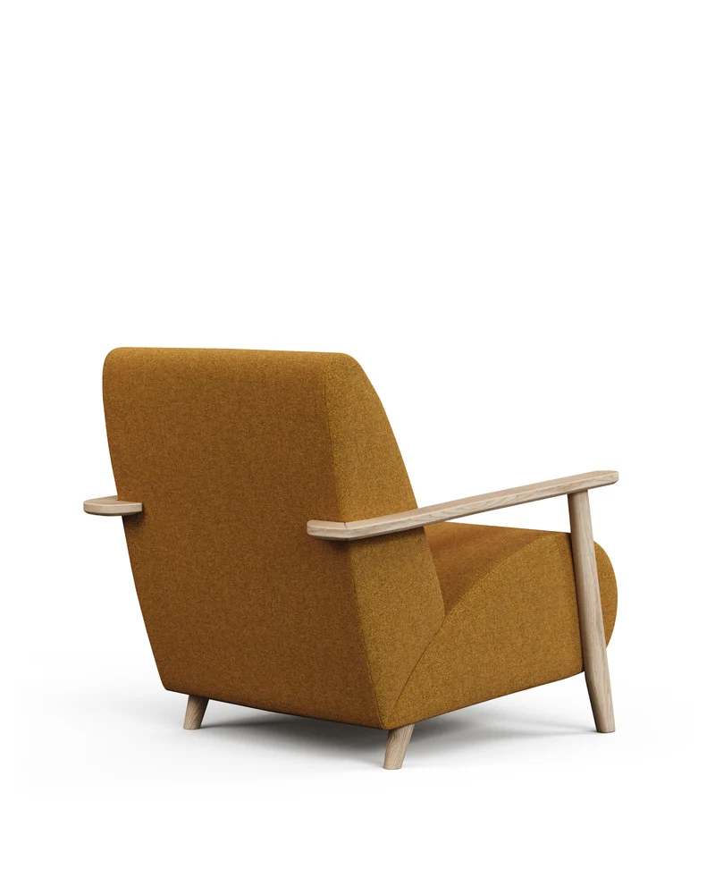 Meghan armchair in mustard bouclé and solid ash wood with natural finish FSC Mix Credit