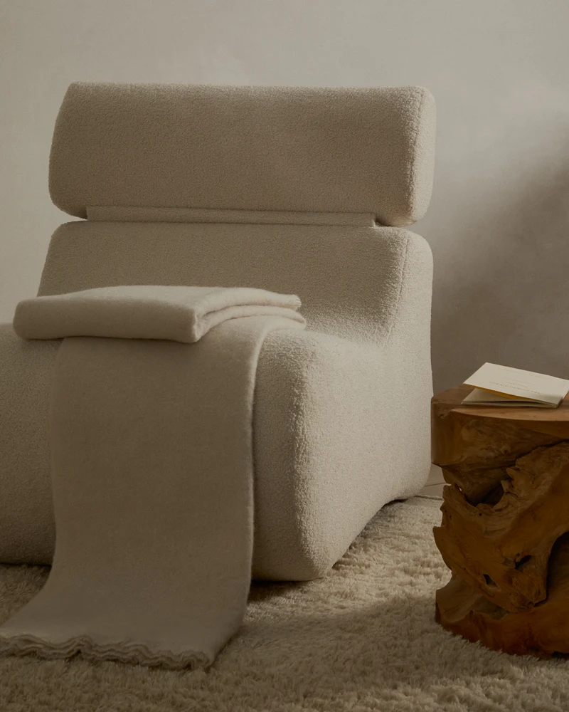 Club ecru-coloured, bouclé armchair