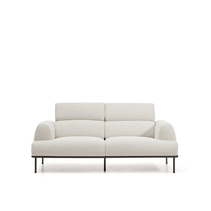 Aurum 2-seater sofa in ecru chenille with reclining headrest and matte grey metal base 214 cm FSC Mix Credit