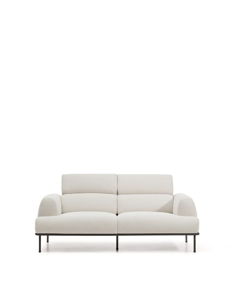 Aurum 2-seater sofa in ecru chenille with reclining headrest and matte grey metal base 214 cm FSC Mix Credit