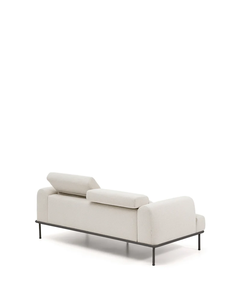 Aurum 2-seater sofa in ecru chenille with reclining headrest and matte grey metal base 214 cm FSC Mix Credit